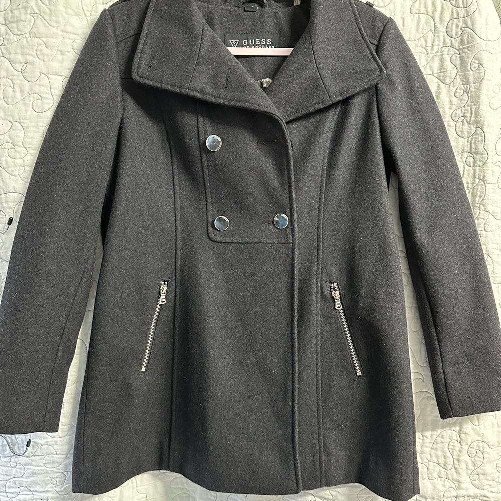 GUESS Charcoal Double-Breasted Peacoat